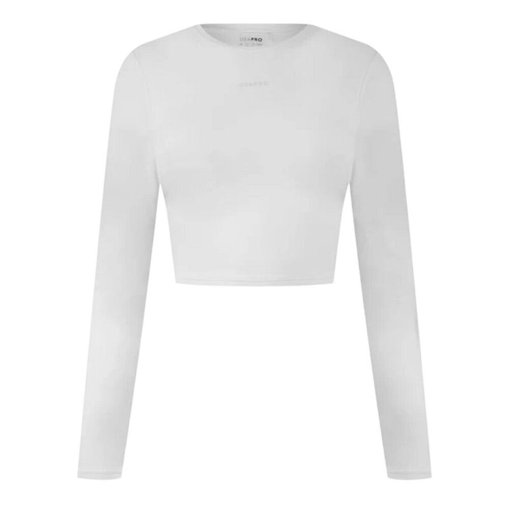 USA Pro Womens/Ladies Logo Long-Sleeved Crop Top / Cream